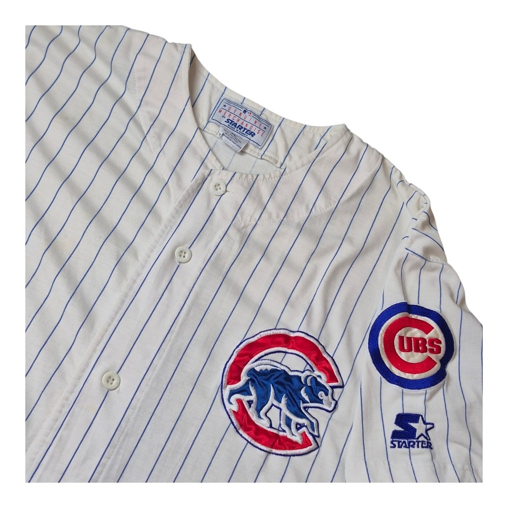 VTG Starter Chicago Cubs Jersey Mens XL Pinstripe MLB Baseball Button Front USA